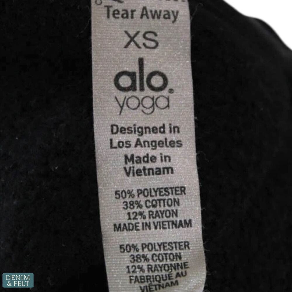 Alo Yoga Cropped Gym Zip-Up Hoodie Black Womens XS Thumbholes Long Sleeve Jacket - Picture 8 of 14